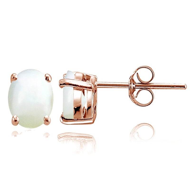Ice Gems Rose Gold Flashed Sterling Silver Simulated Mother of Pearl 8x6mm Oval Solitaire Stud Earrings - Image 1